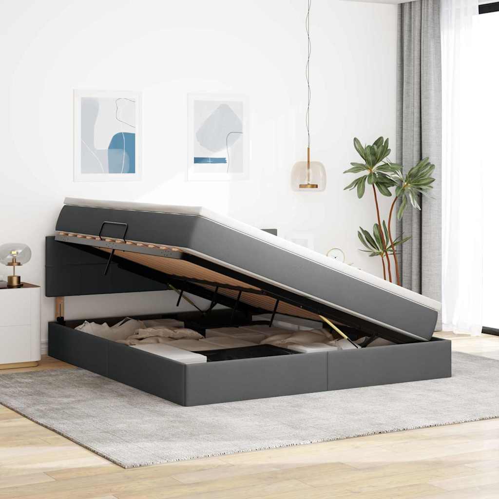Förvaringssäng med LED Mörkgrå 160 x 200 cm Polyester