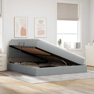 Förvaringssäng med LED Ljusgrå 180 x 200 cm Polyester