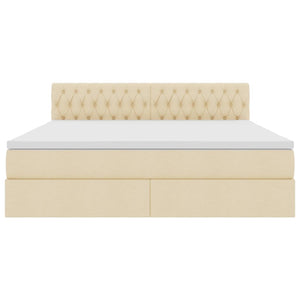 Förvaringssäng med LED med madrass Kräm 160 x 200 cm Polyester