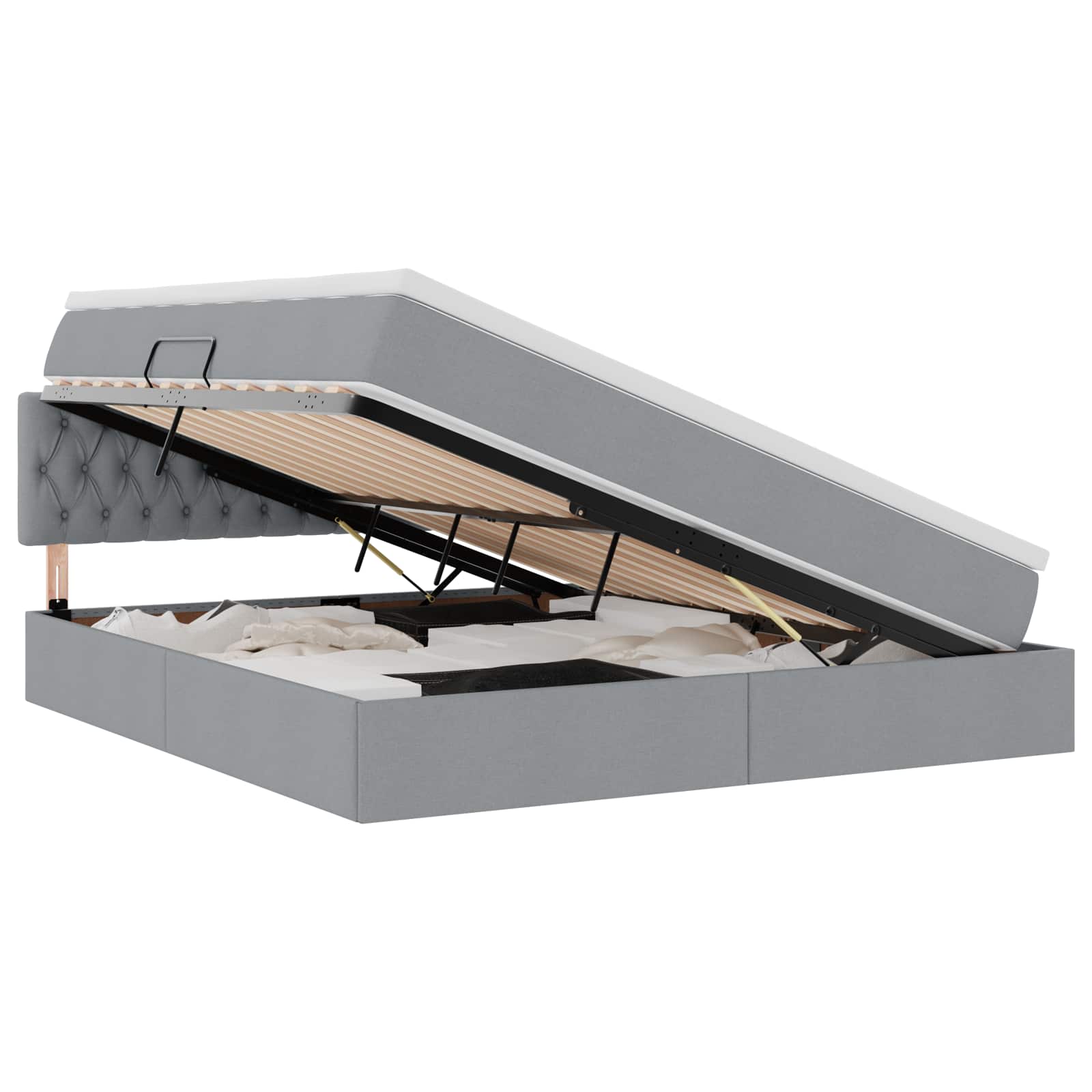 Förvaringssäng med LED Ljusgrå 180 x 200 cm Polyester