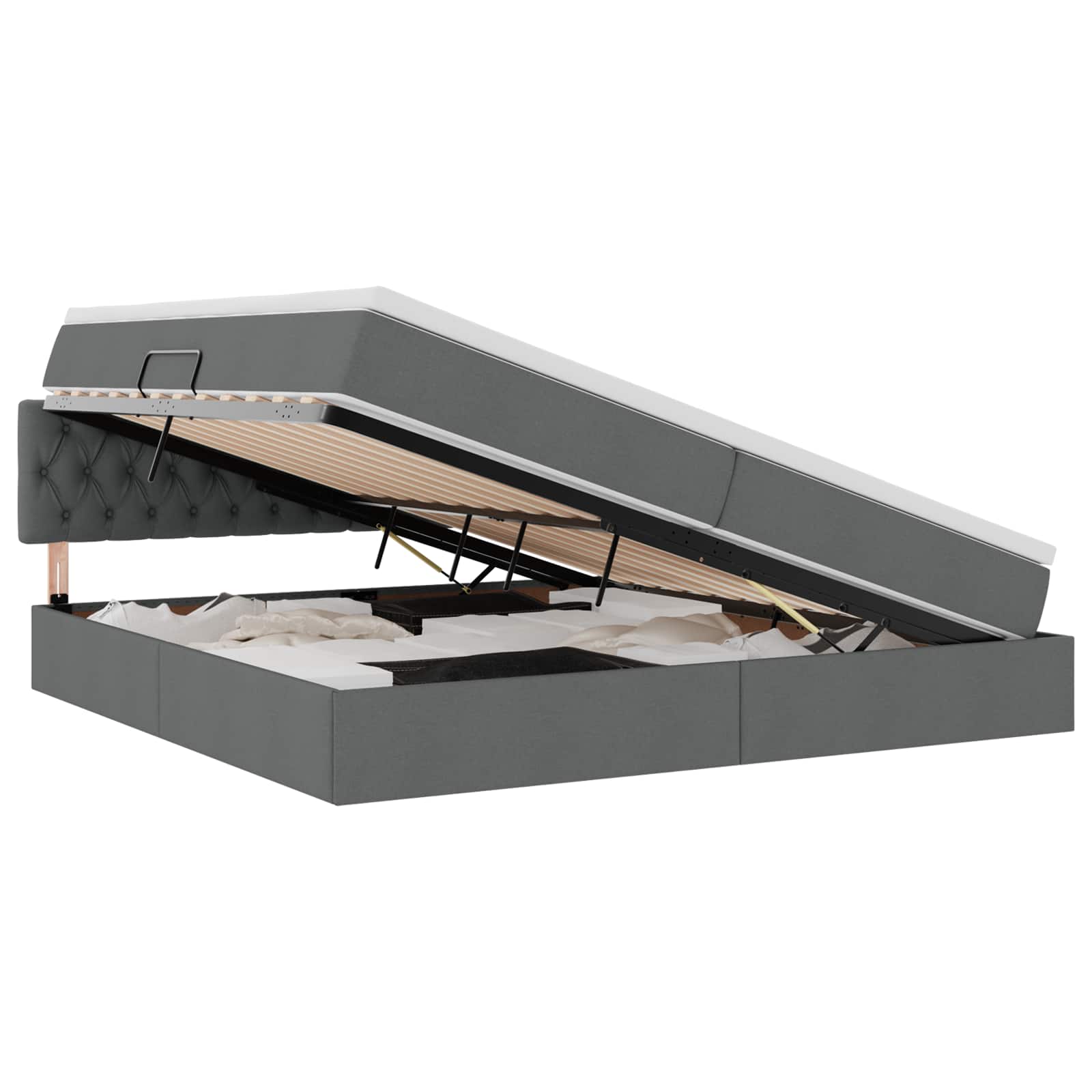 Förvaringssäng med LED Mörkgrå 200 x 200 cm Polyester