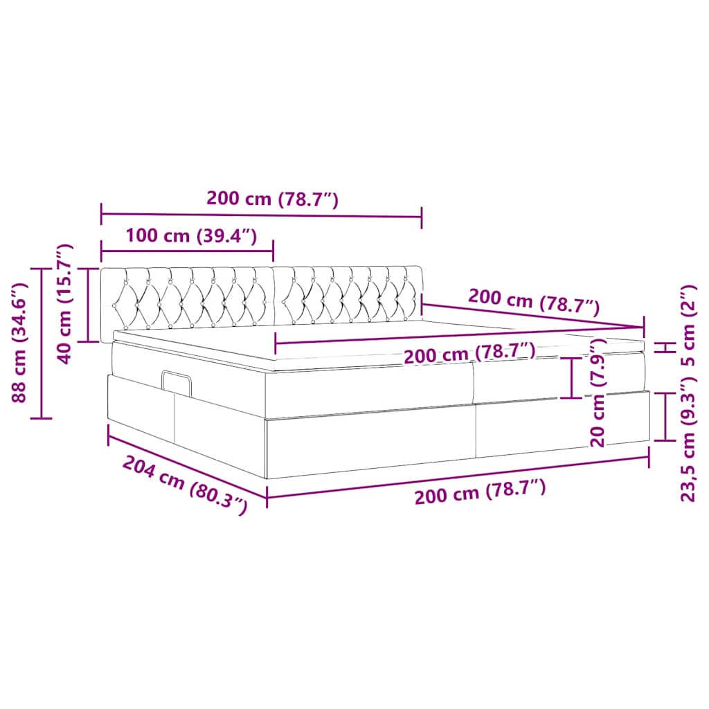 Förvaringssäng med LED Mörkgrå 200 x 200 cm Polyester