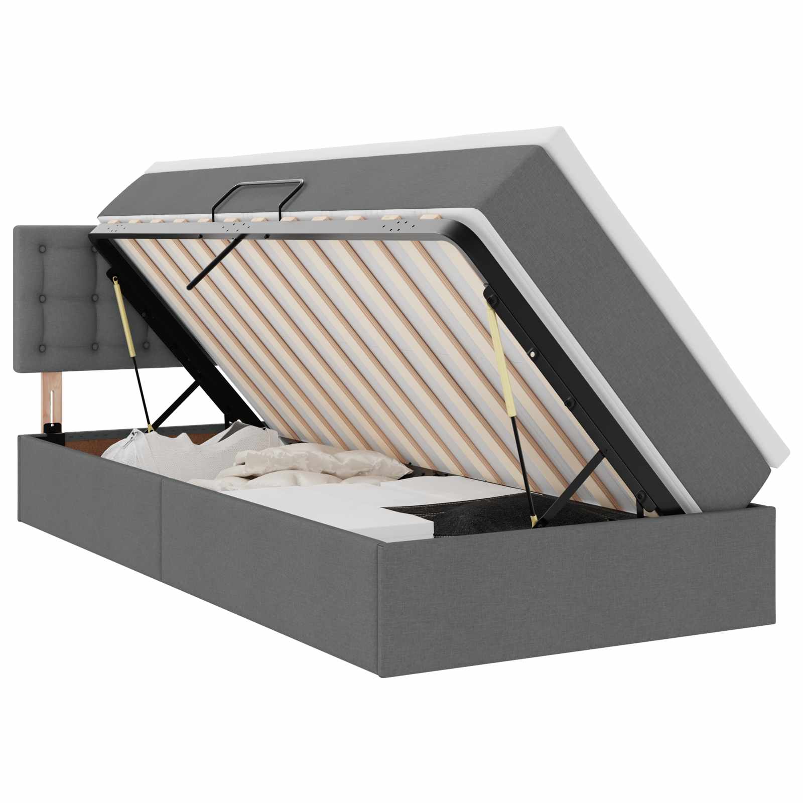 LED förvaringssäng med madrass Mörkgrå 90 x 200 cm Tyg