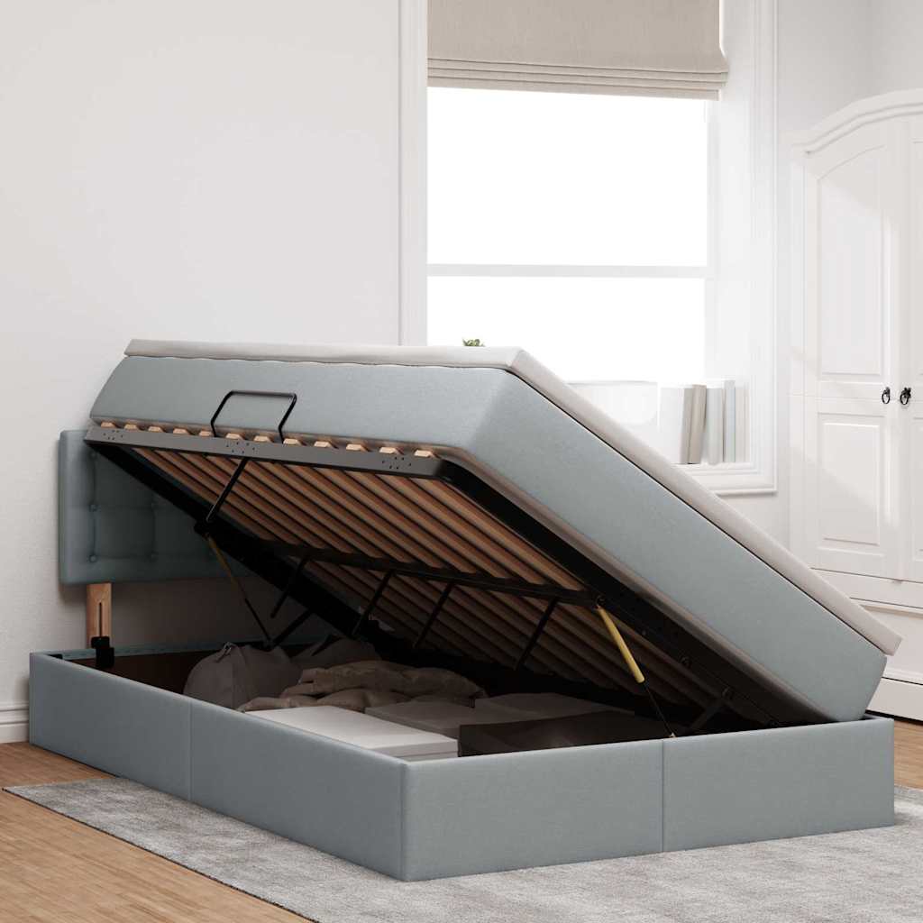 Förvaringssäng med LED Ljusgrå 120 x 200 cm Polyester