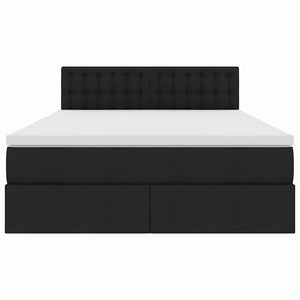 Förvaringssäng med LED med madrass Svart 140 x 190 cm Polyester