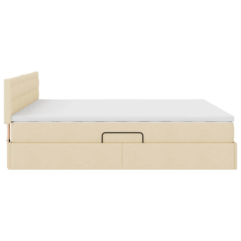 Förvaringssäng med LED med madrass Kräm 160 x 200 cm Polyester