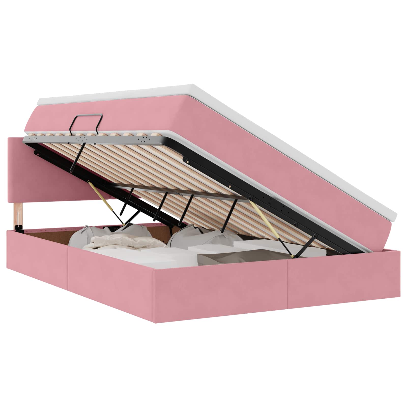 LED förvaringssäng med madrass Rosa 140 x 190 cm Sammet