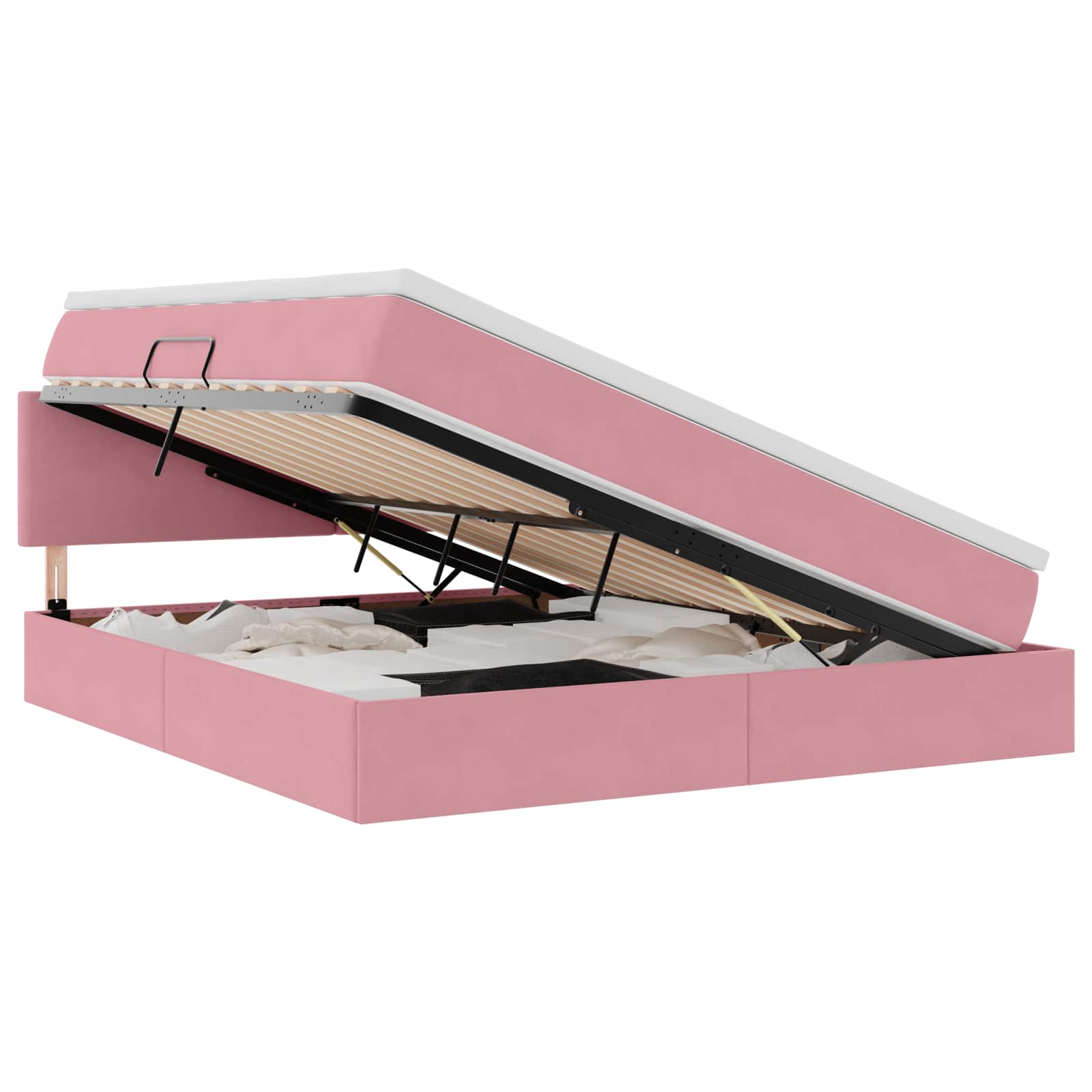 LED förvaringssäng med madrass Rosa 180 x 200 cm Sammet