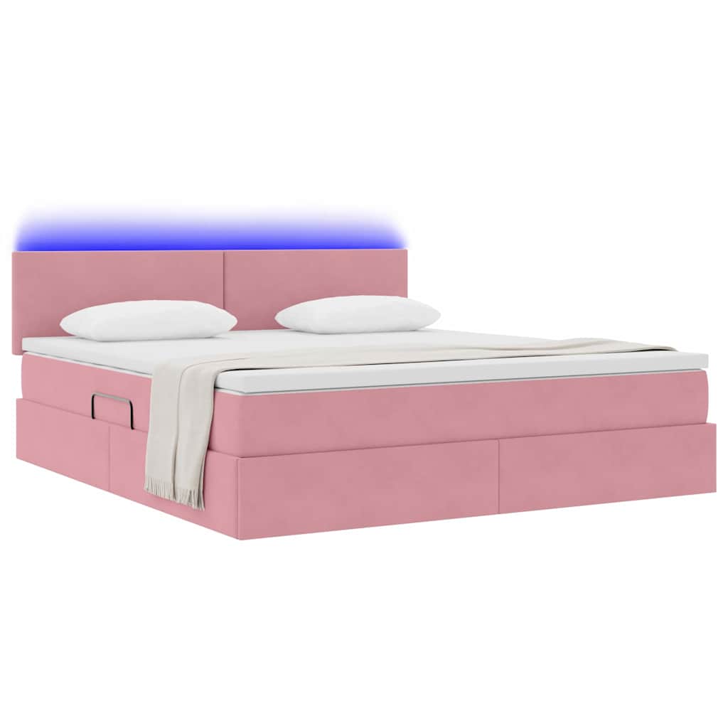 LED förvaringssäng med madrass Rosa 180 x 200 cm Sammet