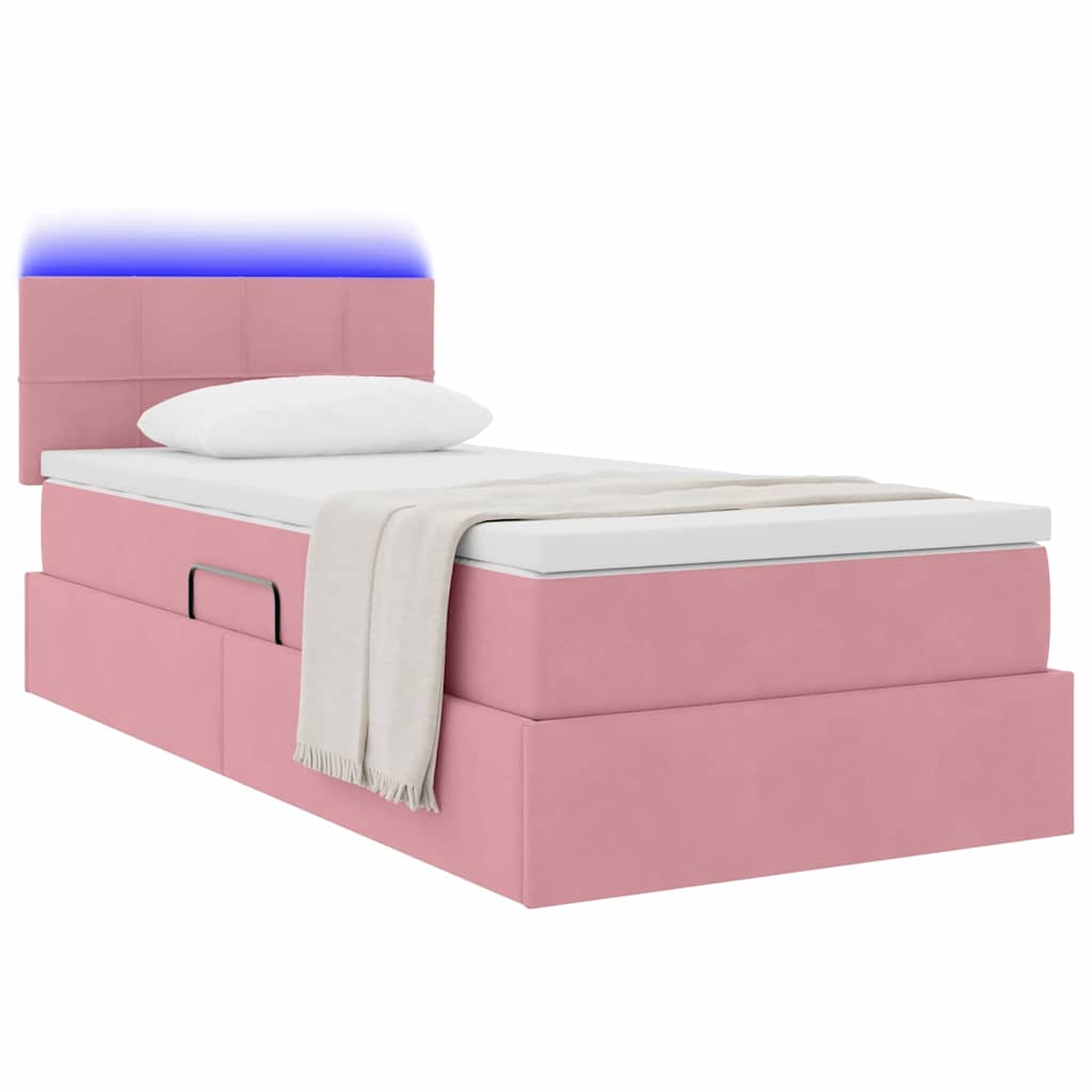 LED förvaringssäng med madrass Rosa 90 x 200 cm Sammet