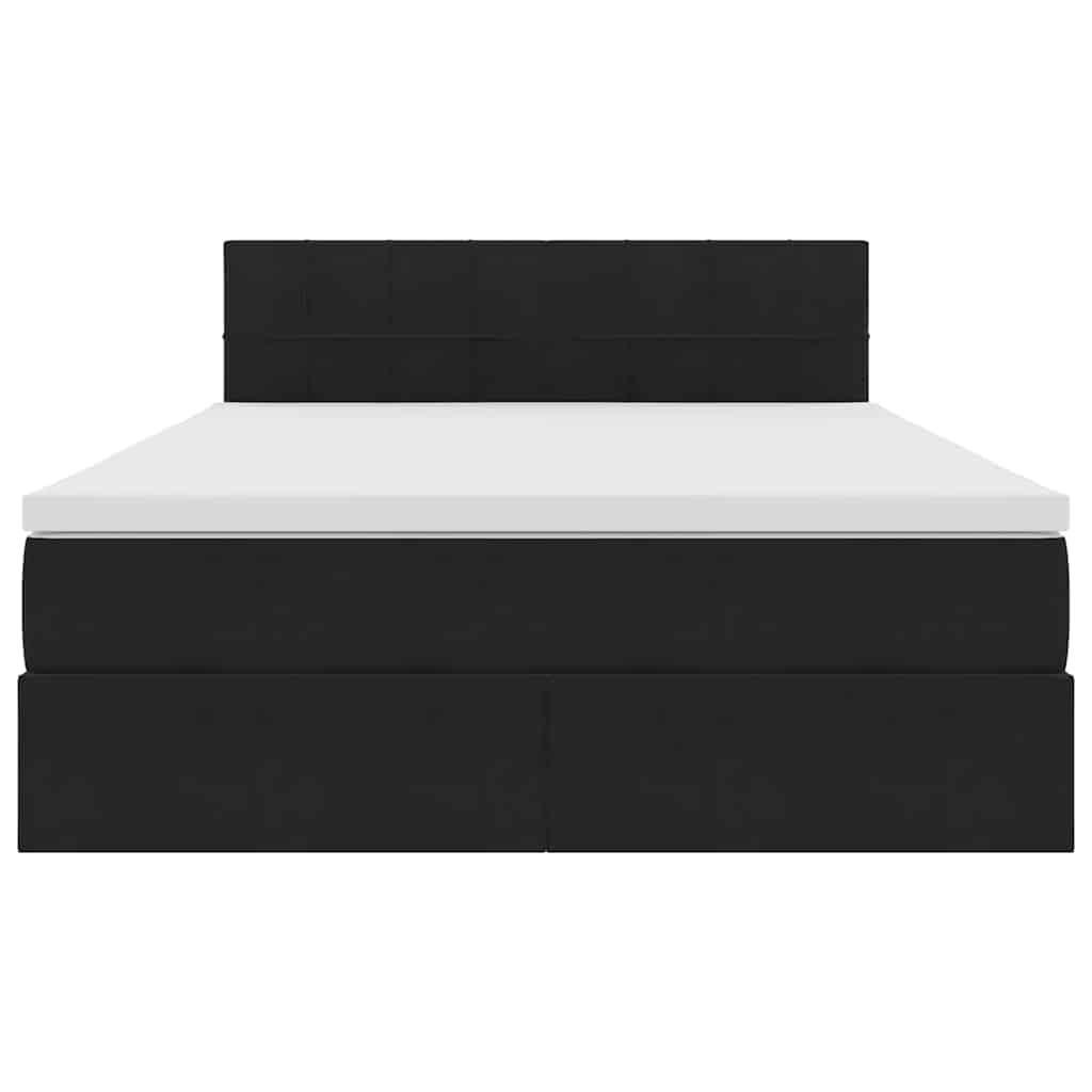 Förvaringssäng med LED med madrass Svart 140 x 190 cm Sammet