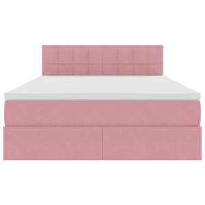 Förvaringssäng med LED med madrass Rosa 140 x 200 cm Sammet