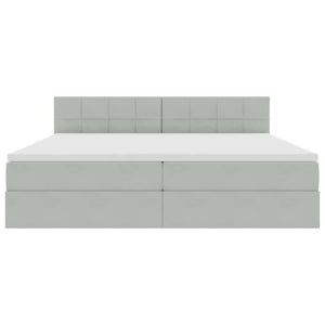 Förvaringssäng med LED med madrass Ljusgrå 200 x 200 cm Sammet