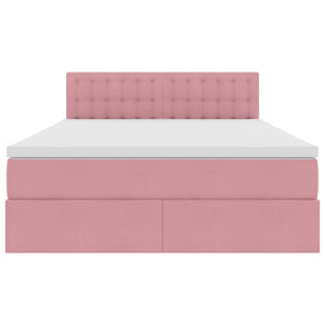 Förvaringssäng med LED med madrass Rosa 140 x 200 cm Sammet