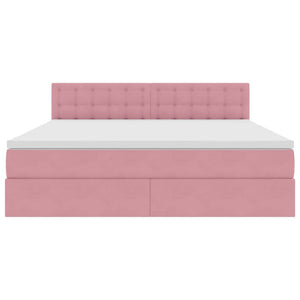 Förvaringssäng med LED med madrass Rosa 180 x 200 cm Sammet