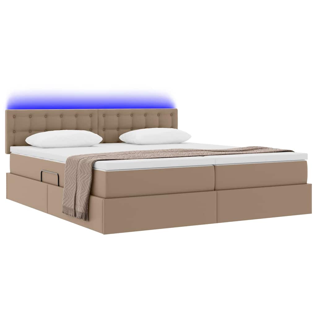 Förvaringssäng med LED Cappucino 180 x 200 cm Konstläder