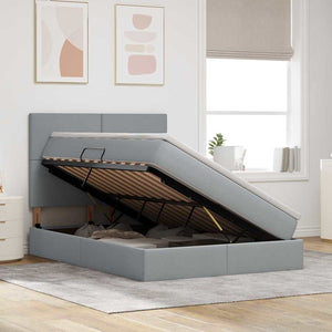 Förvaringssäng med madrass Ljusgrå 140 x 200 cm Polyester