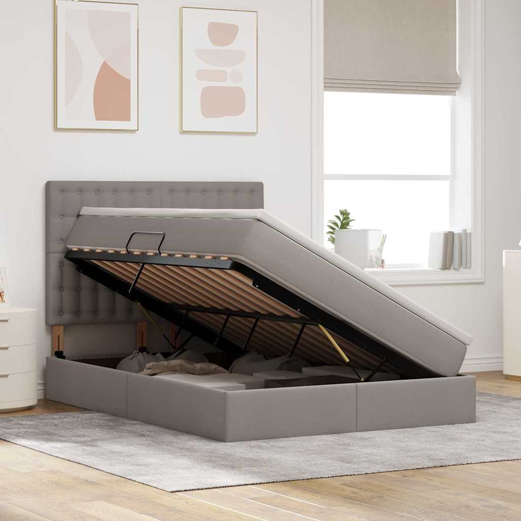 Förvaringssäng med madrass Taupe 140 x 190 cm Polyester