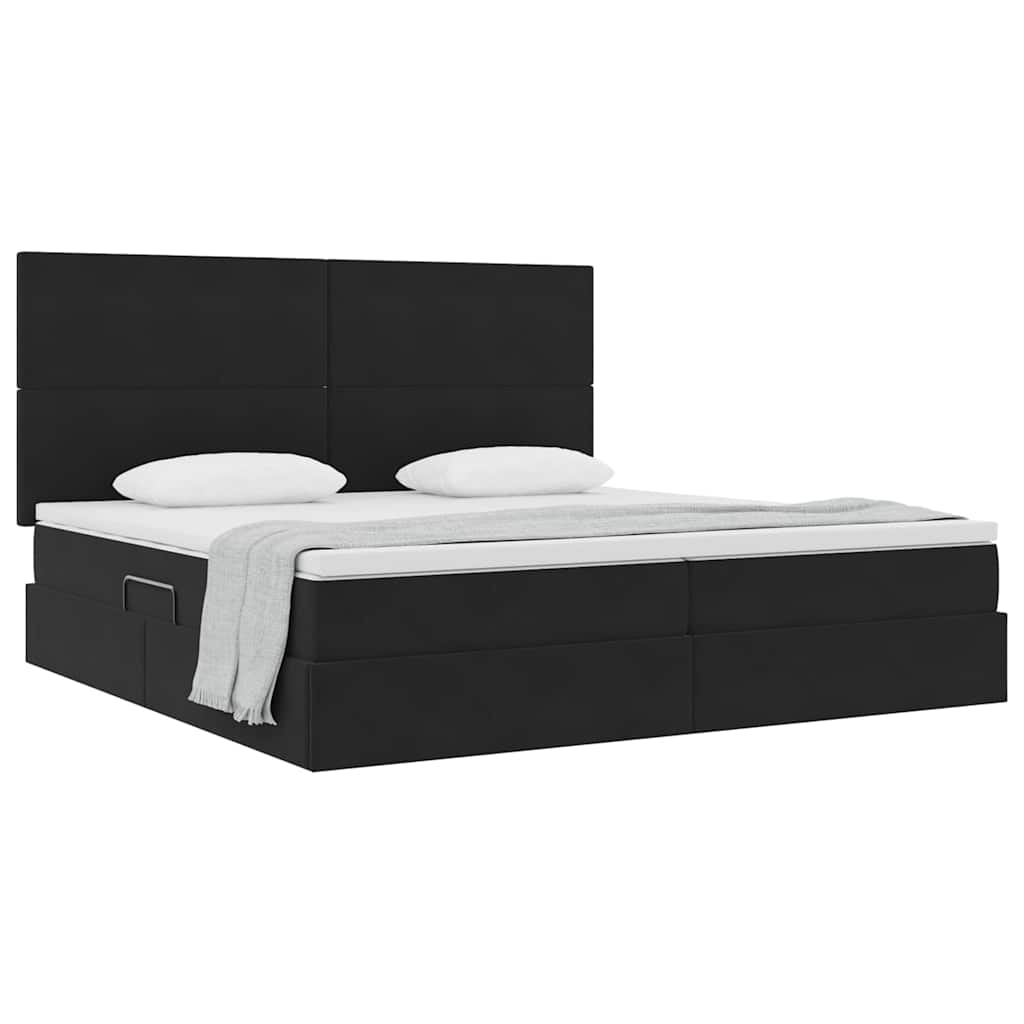 Förvaringssäng med madrass Svart 200 x 200 cm Sammet