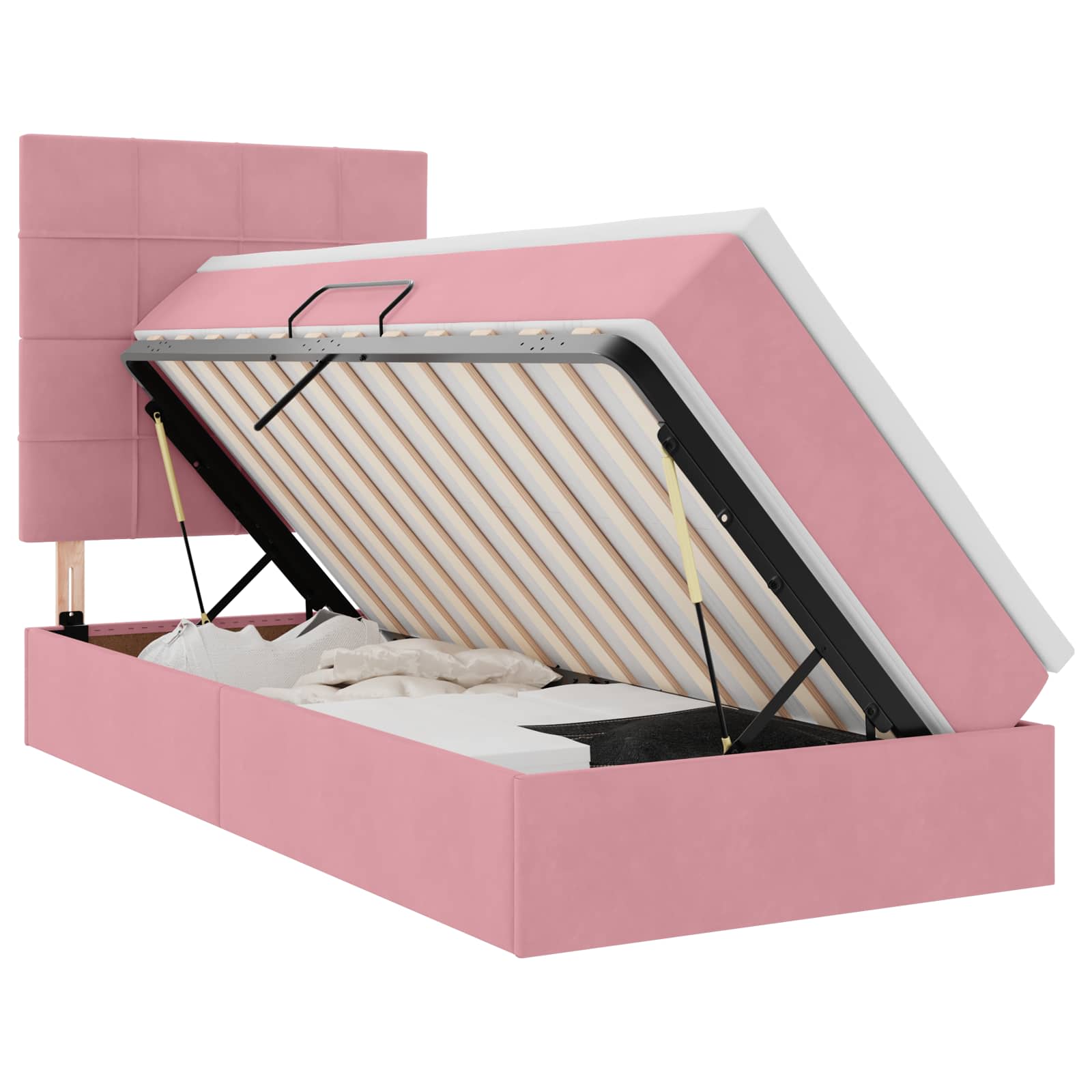 Förvaringssäng med madrass med lagring Rosa 90 x 190 cm Sammet