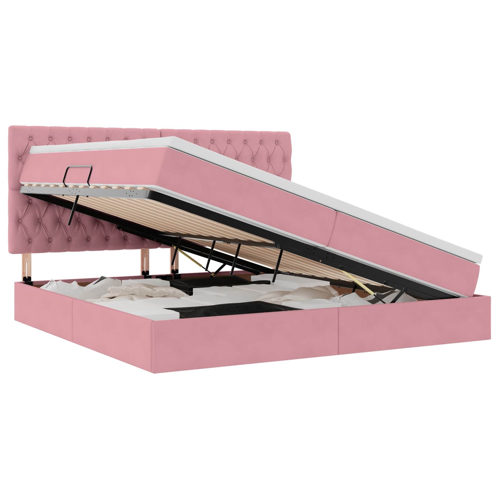 Förvaringssäng med madrass med lagring Rosa 200 x 200 cm Sammet
