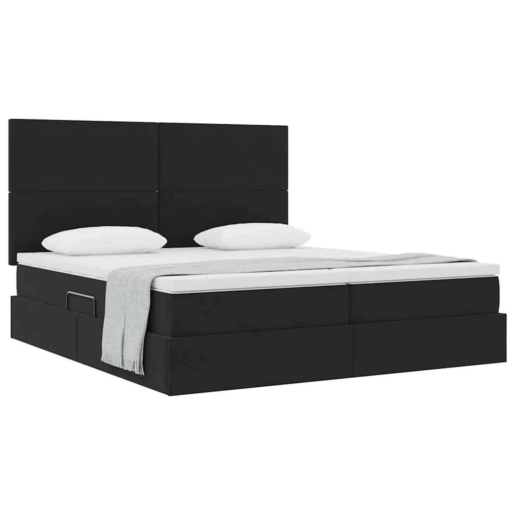 Förvaringssäng med huvudgavel Svart 200 x 200 cm Sammet