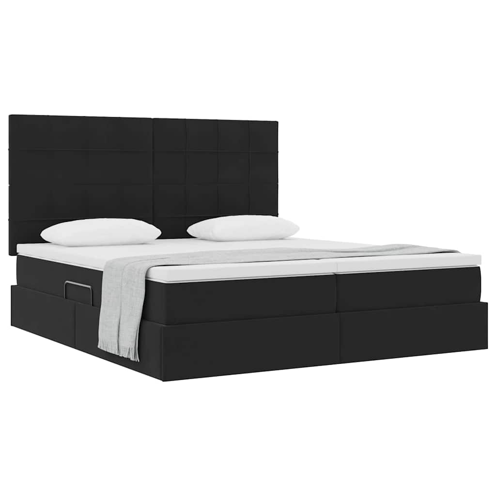 Förvaringssäng med huvudgavel Svart 200 x 200 cm Sammet