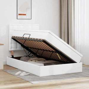 Förvaringssäng med LED Ren Vit 120 x 200 cm Konstläder