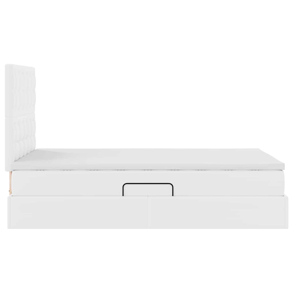 Förvaringssäng med LED Ren Vit 120 x 200 cm Konstläder