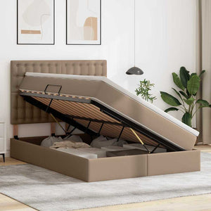 Förvaringssäng med LED Cappucino 140 x 190 cm Konstläder