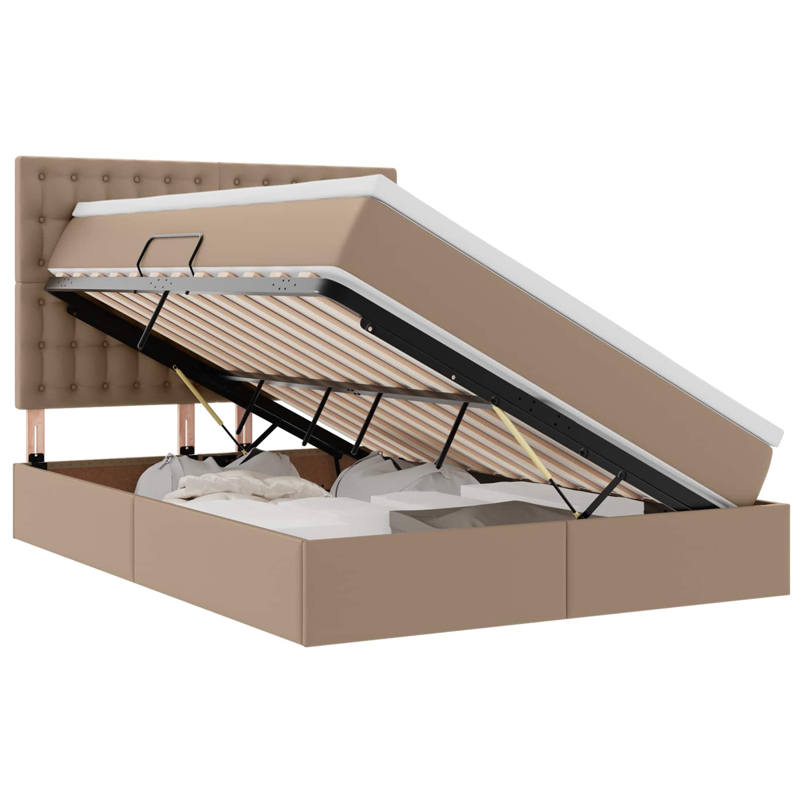 Förvaringssäng med LED Cappucino 140 x 190 cm Konstläder