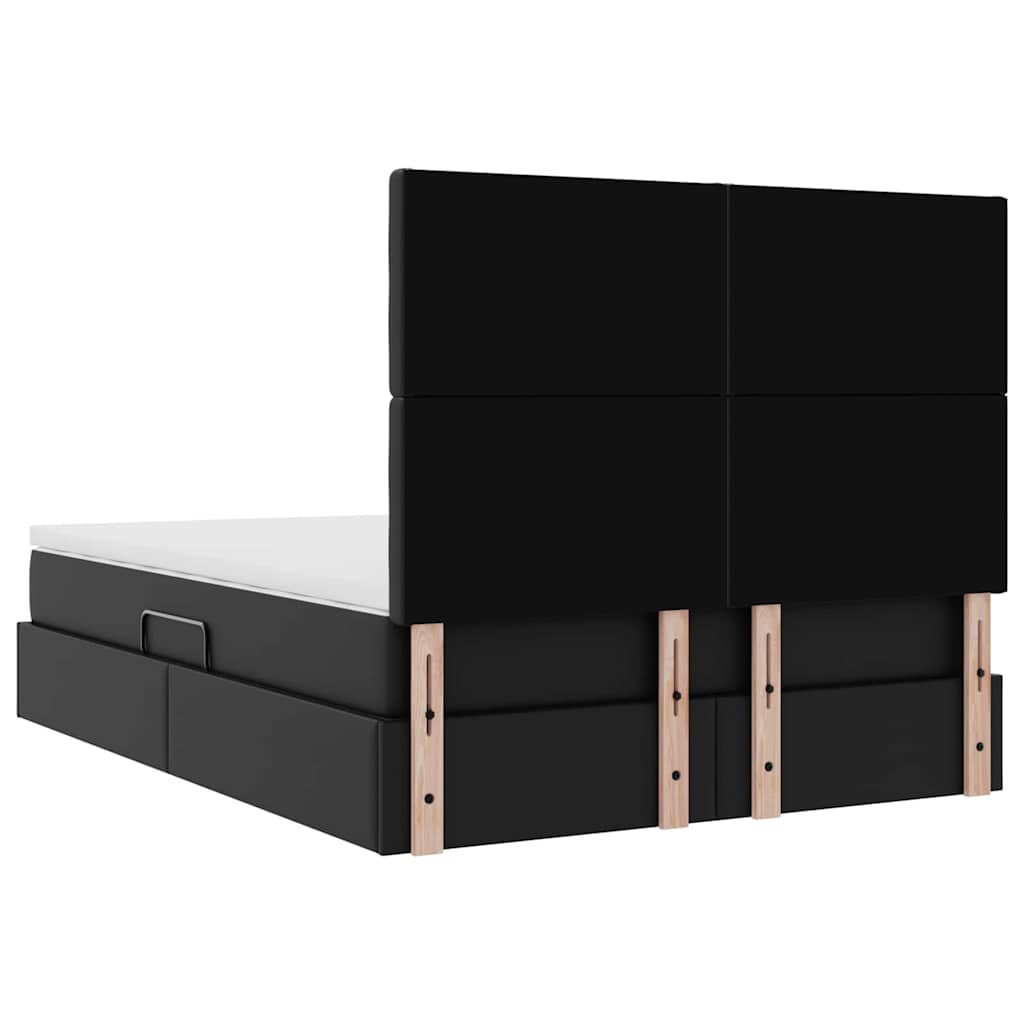 Förvaringssäng med LED Svart 140 x 200 cm Konstläder