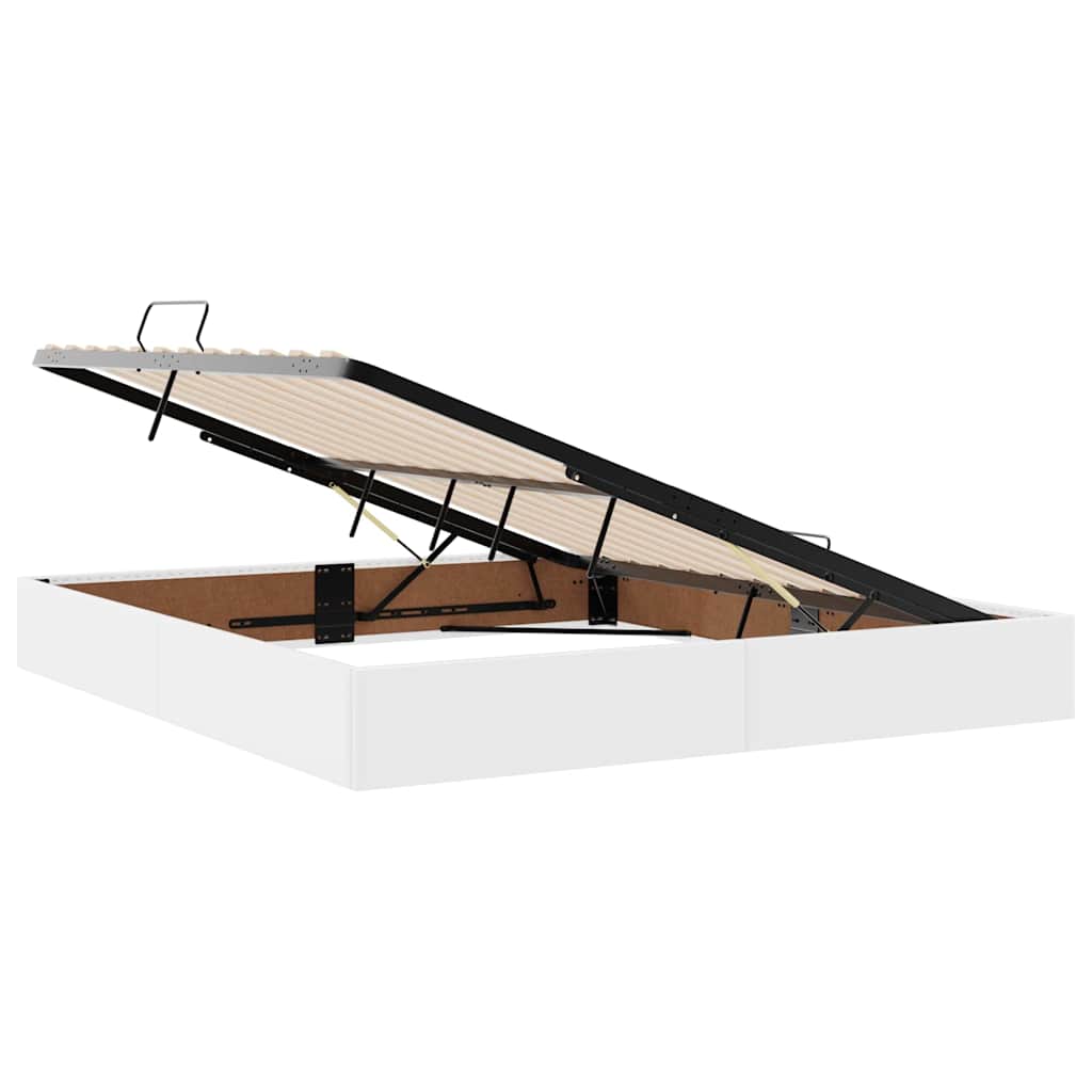 Förvaringssäng med LED Ren Vit 180 x 200 cm Konstläder