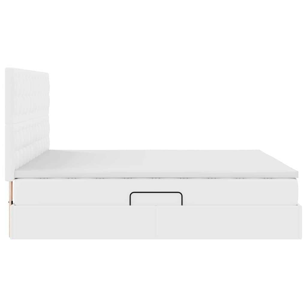 Förvaringssäng med LED Ren Vit 180 x 200 cm Konstläder
