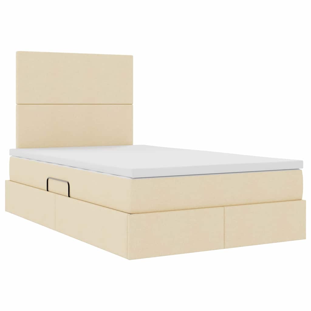 Förvaringssäng med LED med madrass Kräm 120 x 200 cm Polyester