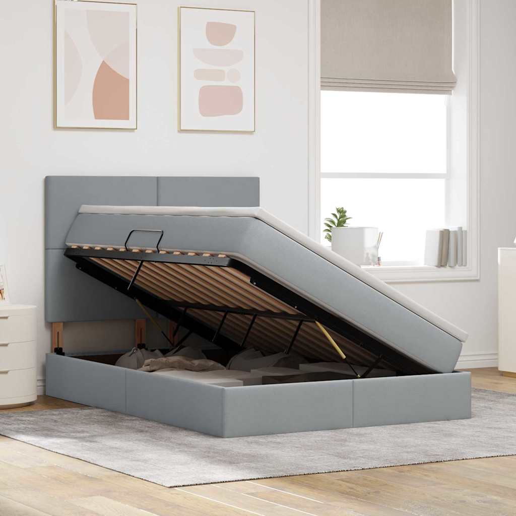 Förvaringssäng med LED Ljusgrå 140 x 190 cm Polyester