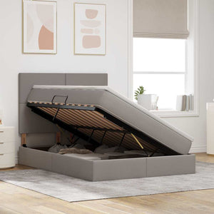 Förvaringssäng med LED med madrass Taupe 140 x 190 cm Polyester