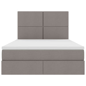 Förvaringssäng med LED med madrass Taupe 140 x 190 cm Polyester