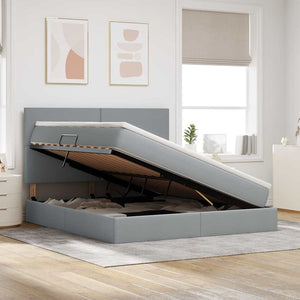 Förvaringssäng med LED Ljusgrå 160 x 200 cm Polyester