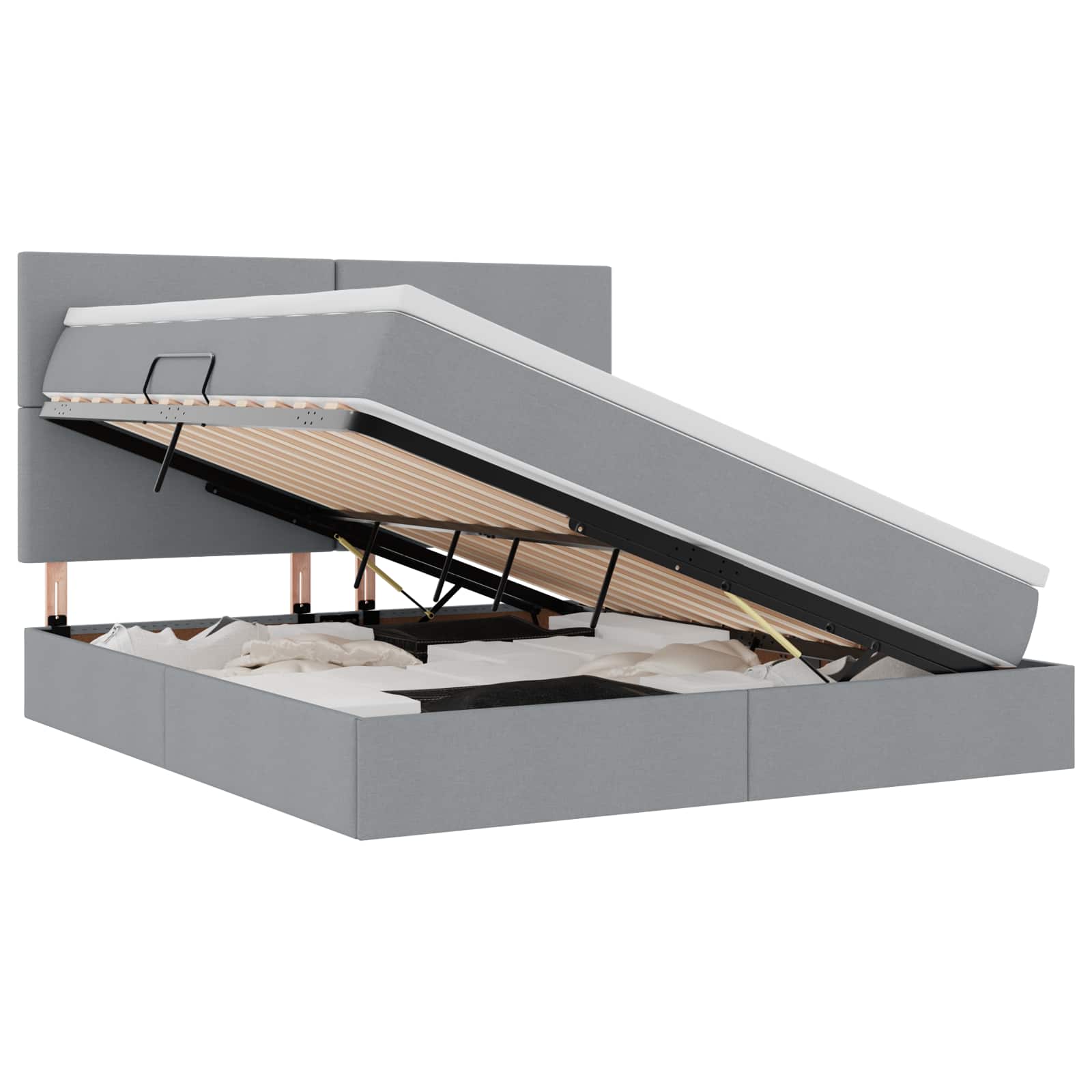 Förvaringssäng med LED Ljusgrå 160 x 200 cm Polyester