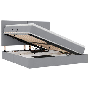 Förvaringssäng med LED Ljusgrå 160 x 200 cm Polyester