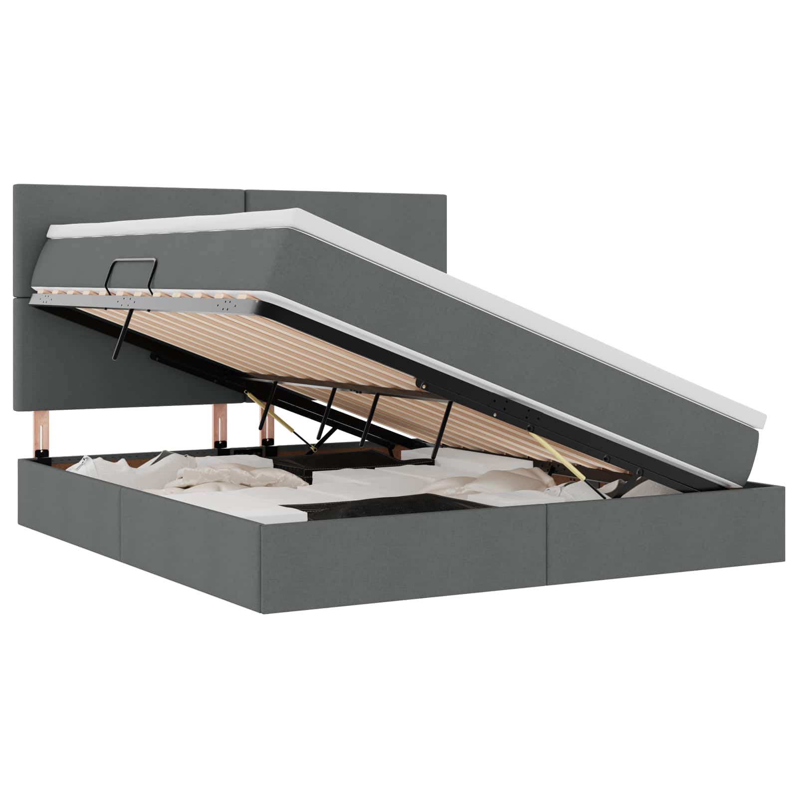 Förvaringssäng med LED Mörkgrå 160 x 200 cm Polyester