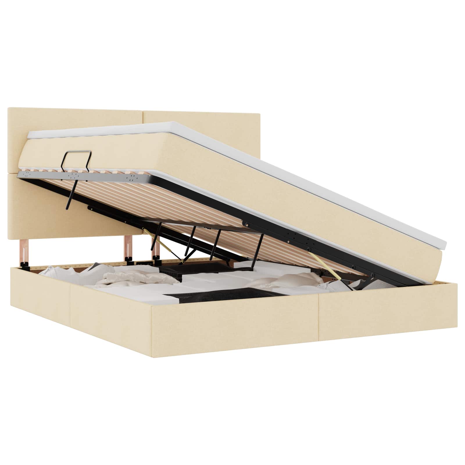 Förvaringssäng med LED med madrass Kräm 160 x 200 cm Polyester