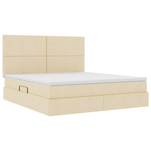Förvaringssäng med LED med madrass Kräm 160 x 200 cm Polyester