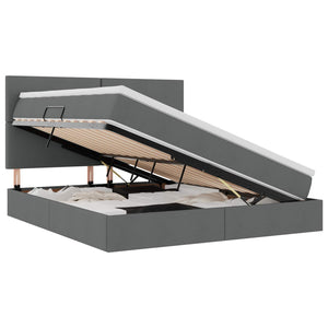 Förvaringssäng med LED Mörkgrå 180 x 200 cm Polyester