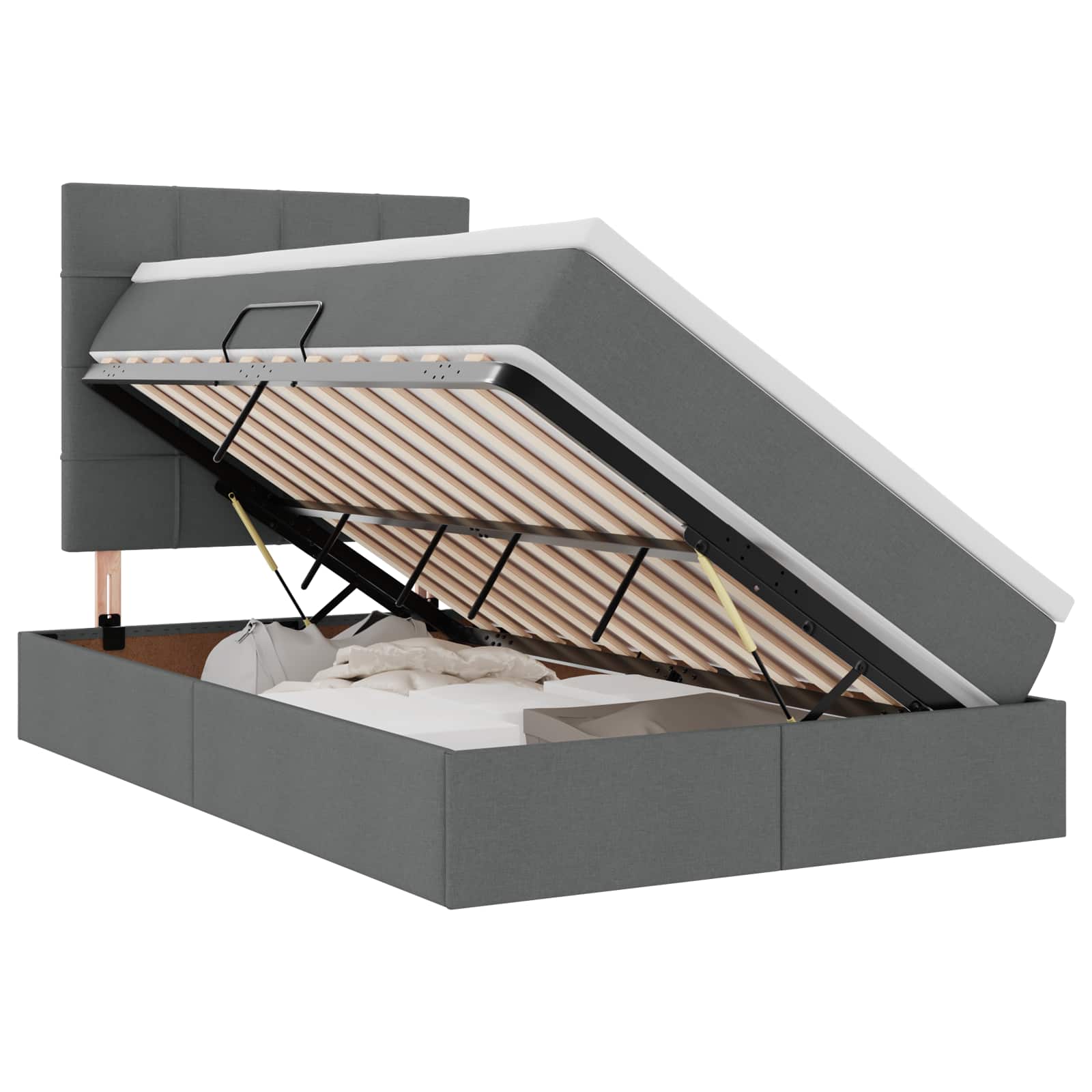 Förvaringssäng med LED Mörkgrå 120 x 200 cm Polyester
