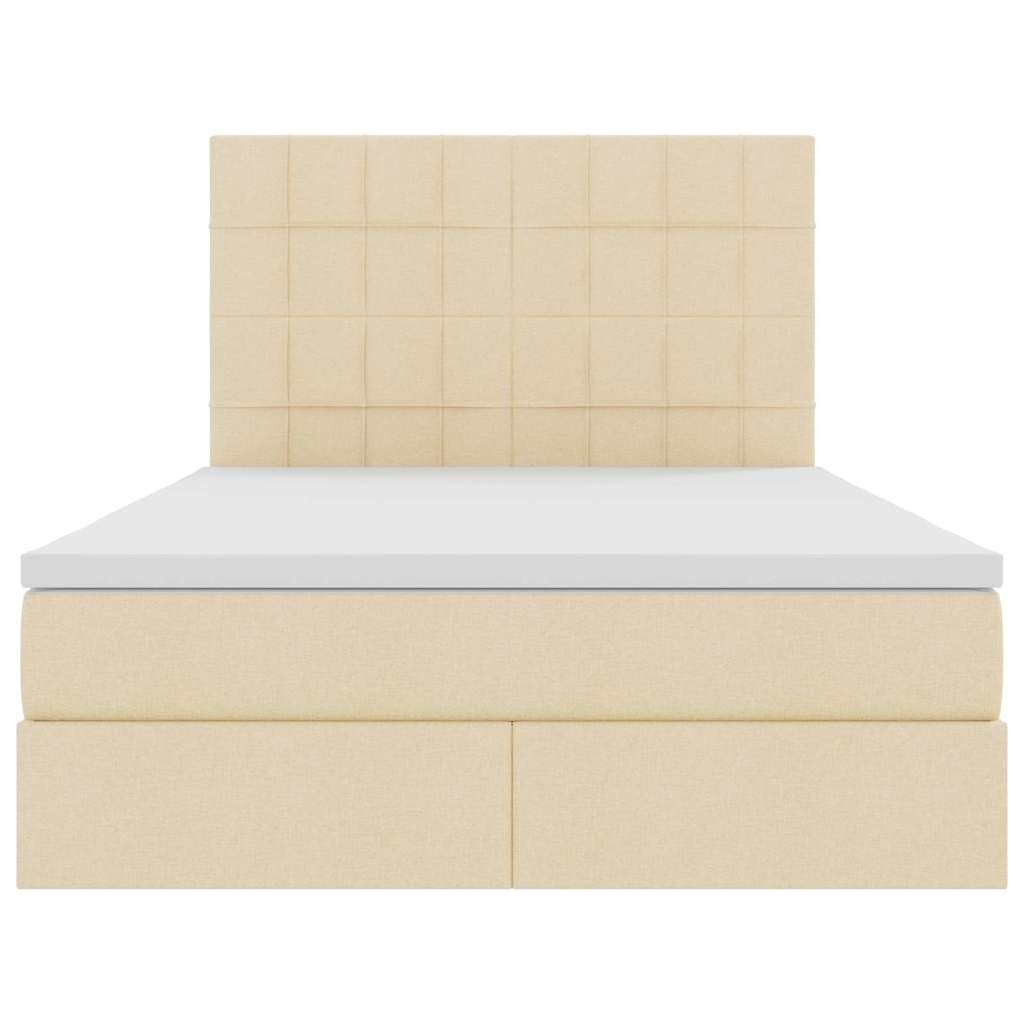 Förvaringssäng med LED med madrass Kräm 140 x 200 cm Polyester