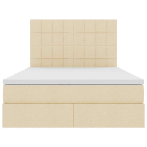 Förvaringssäng med LED med madrass Kräm 140 x 200 cm Polyester