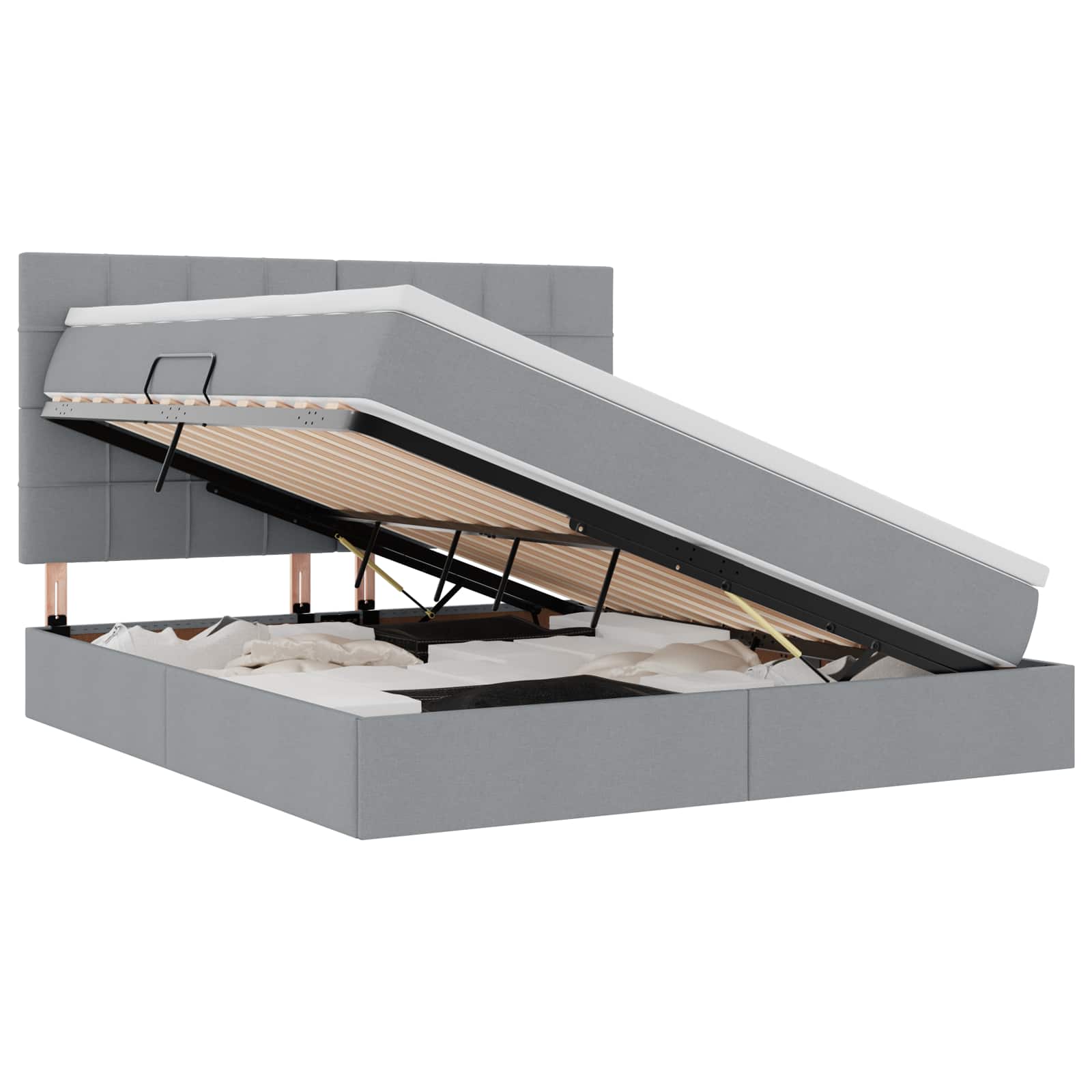 Förvaringssäng med LED Ljusgrå 180 x 200 cm Polyester