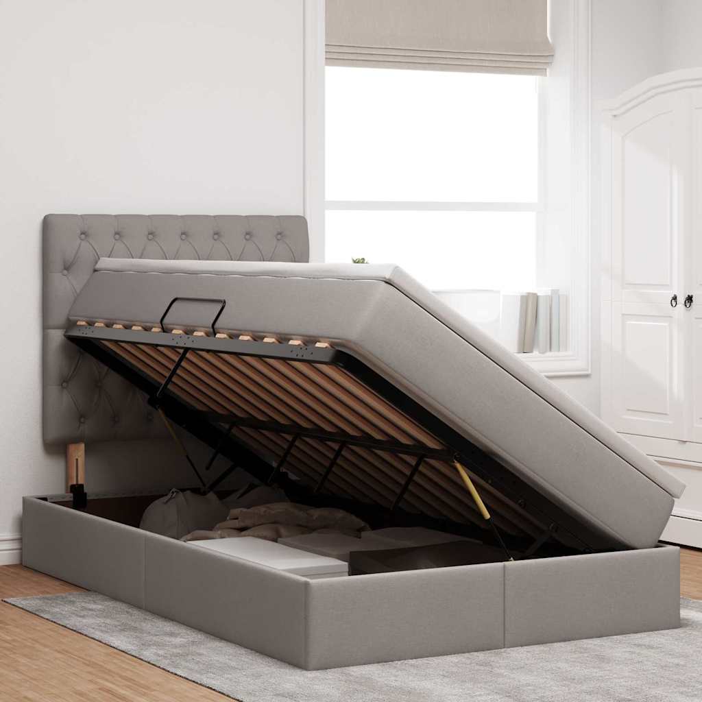 Förvaringssäng med LED med madrass Taupe 120 x 200 cm Polyester